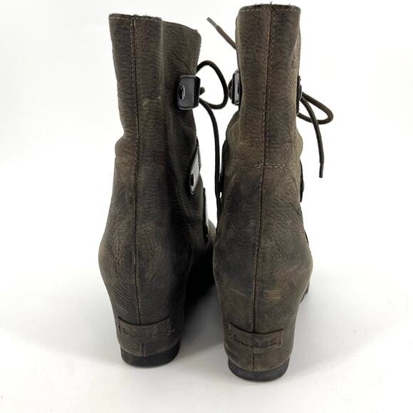 Sorel Women’s 9.5 Brown Leather Joan of Arctic Wedge Heel‎ Lace up Ankle boots - Picture 5 of 8
